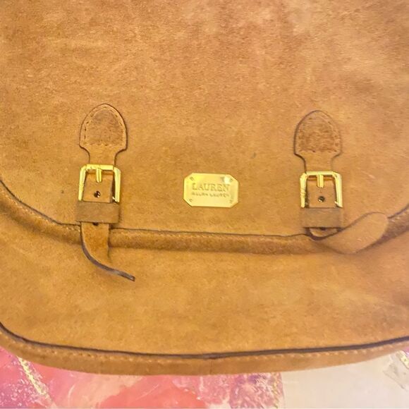 🛍️Lauren Ralph Anaville nutmeg leather suede saddle 💼 bag 🎀Purse - Picture 8 of 14